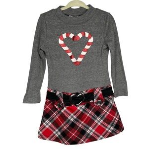 Christmas dress candy cane belted plaid skirt retro y2k WonderKids size 3T
